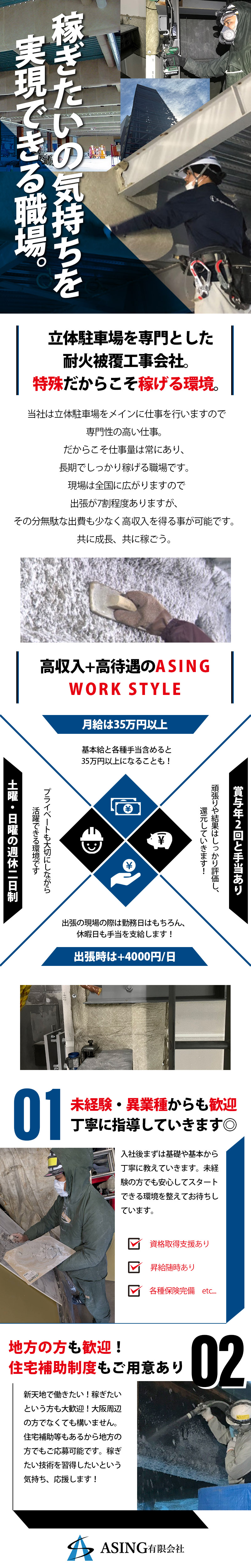 【耐火被覆工事スタッフ　求人募集】-大阪府堺市北区-　立体駐車場に特化した仕事だからこそ稼げる!