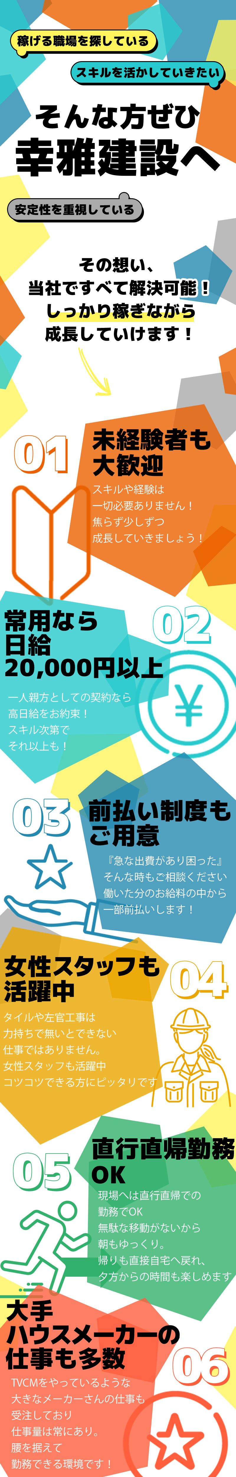 【タイル工・左官工　求人募集】-大阪市西淀川区-　常用・正社員/経験者・未経験者共に大募集中!